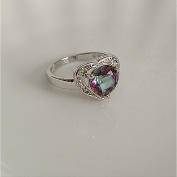 Vintage Boho Sterling Silver Mystic Topaz Heart Ring Size 8 - Picture 8 of 8